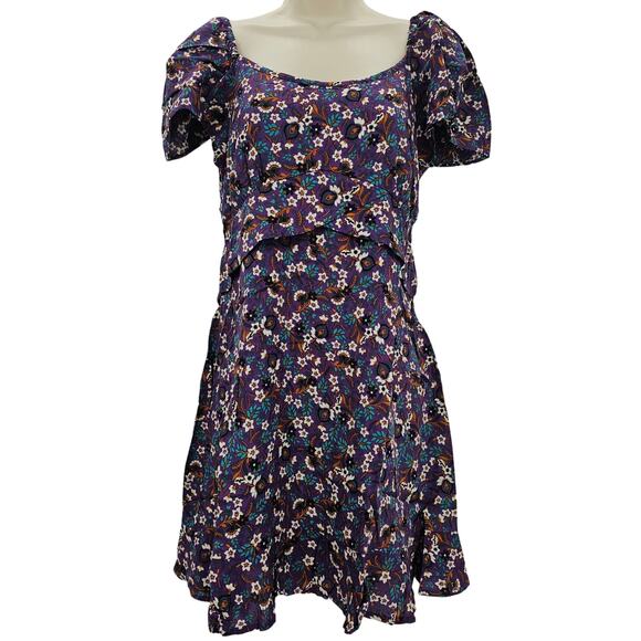 Band Of The Free Womans size M Caroline Purple Floral Crossover Mini Dress NEW - Picture 1 of 8